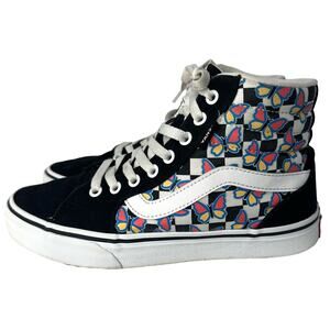 Vans Black and White High-Top Sneakers with Butterfly Design
